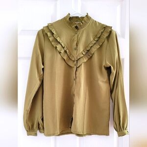 Vintage Ruffle Blouse | Chartruese | Size S